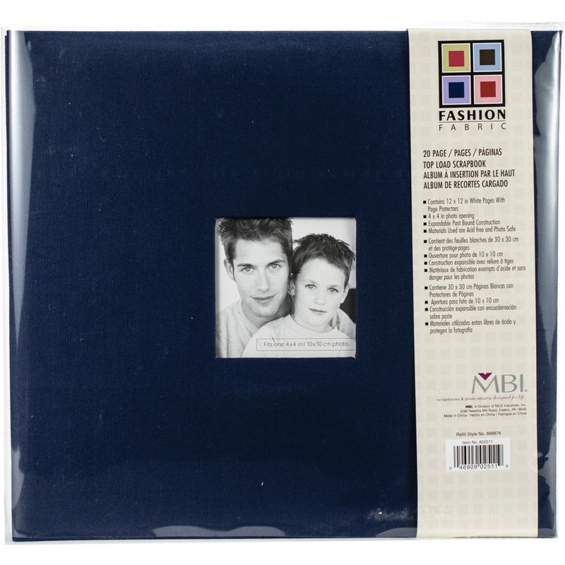 MBI Fashion Fabric Post Bound Album W/Window 12"X12"-Blue