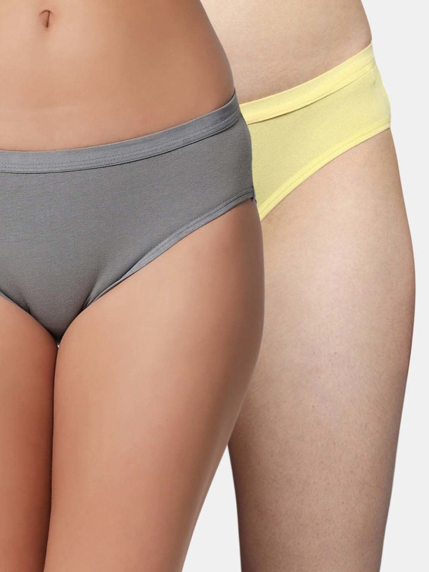 Bleeding Heart Grey & Yellow Plain Panties - Pack Of 2