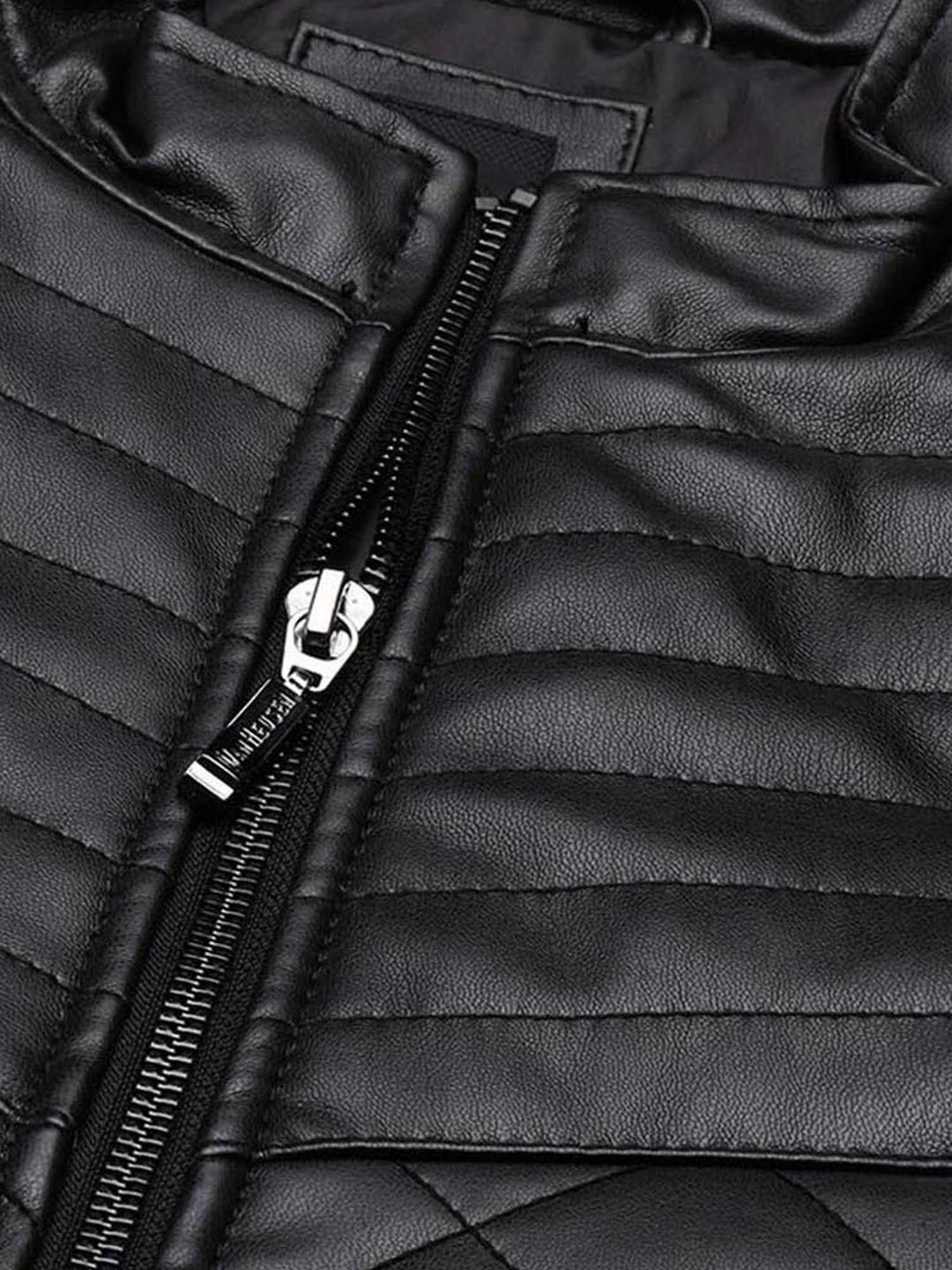 V Dot Black Slim Fit Quilted Jacket