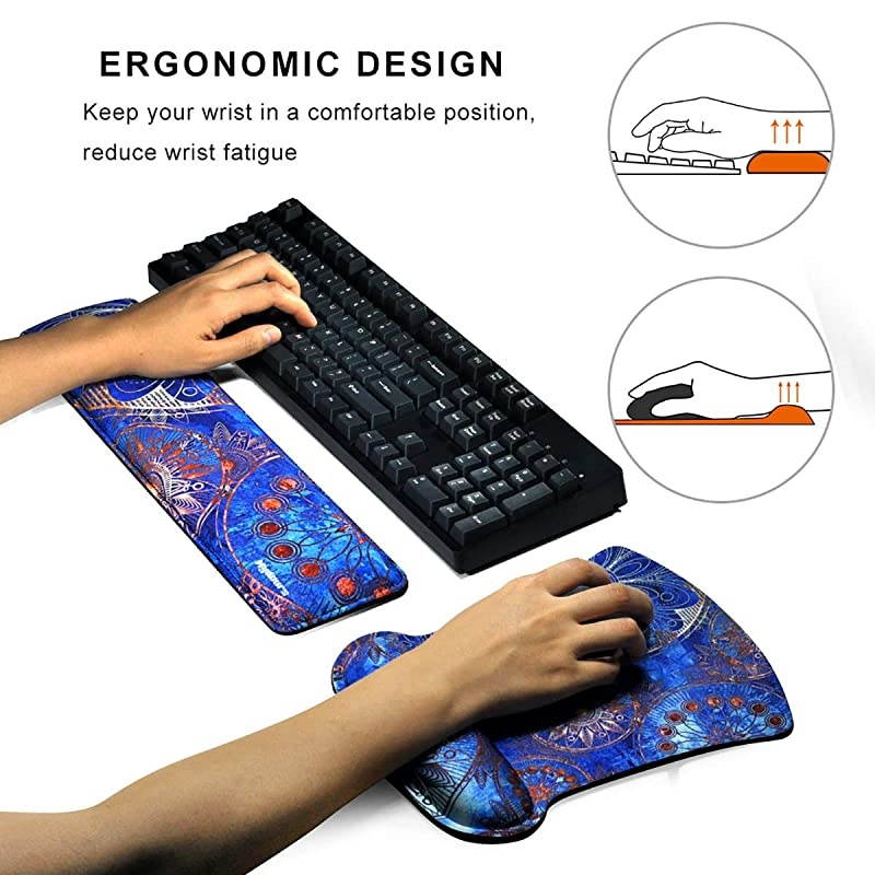 Keyboard Wrist Rest and Mouse Pad with Wrist Rest Support - Ergonomic Mouse Wrist Support - Memory Foam Durable Comfortable Lightweight for Gaming, Computer, Office, Laptop