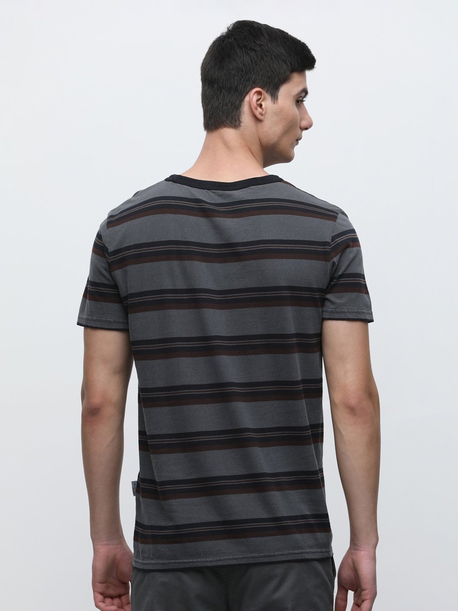 SELECTED HOMME Blue Slim Fit Stripes Cotton Crew T-Shirt