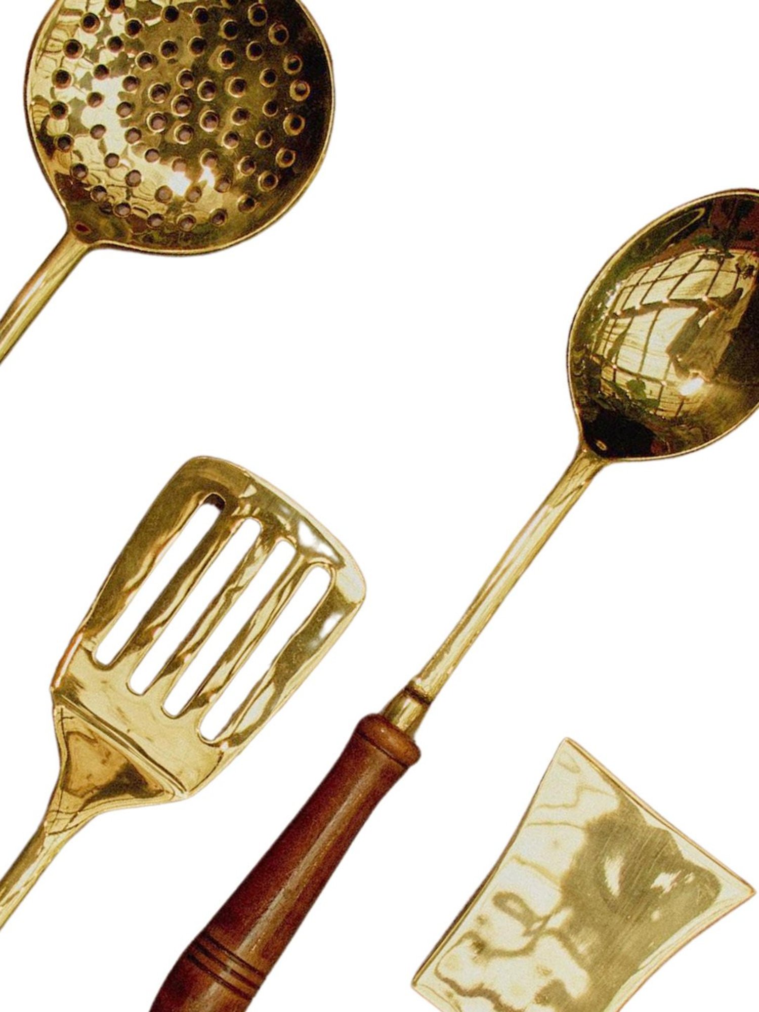 Ambi Heavy Brass Cooking Laddles / Karchi Set Of Five - Gloss Finish