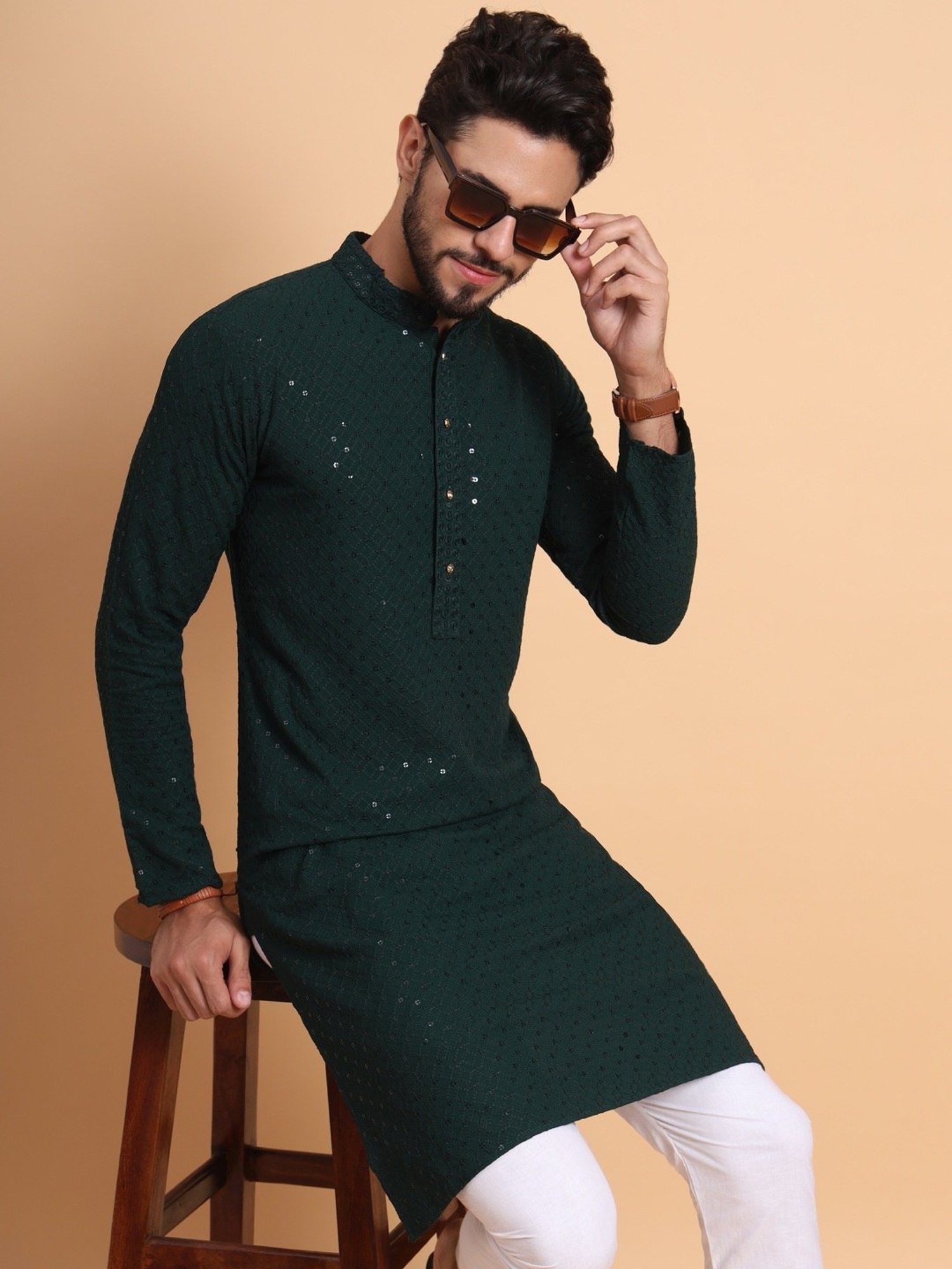 SWAGG INDIA Dark Green Regular Fit Embroidered Kurta