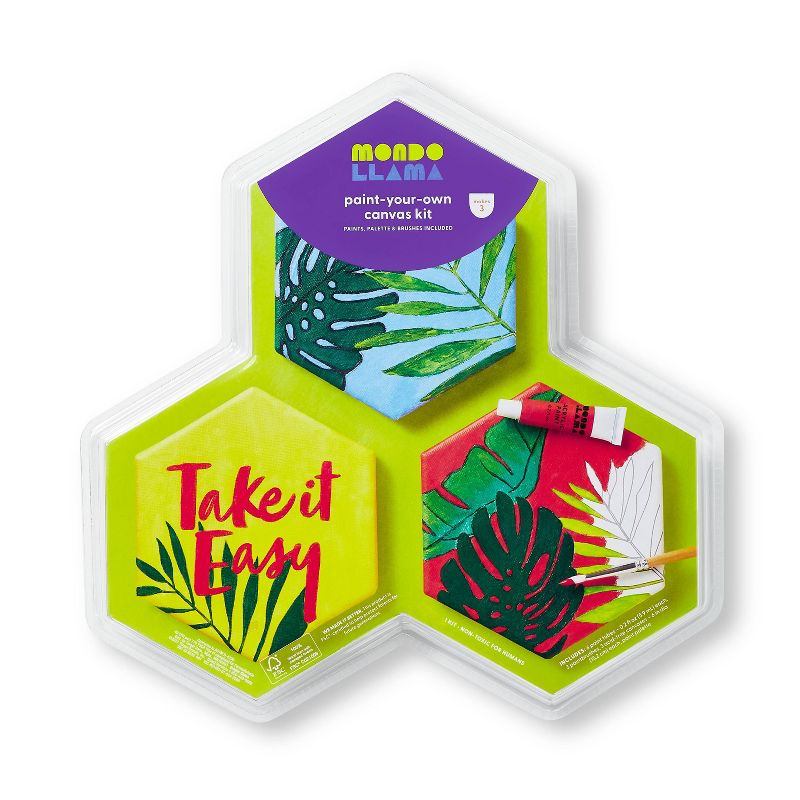 3ct Paint-Your-Own Hexagon Canvas Kit Leaves - Mondo Llama™