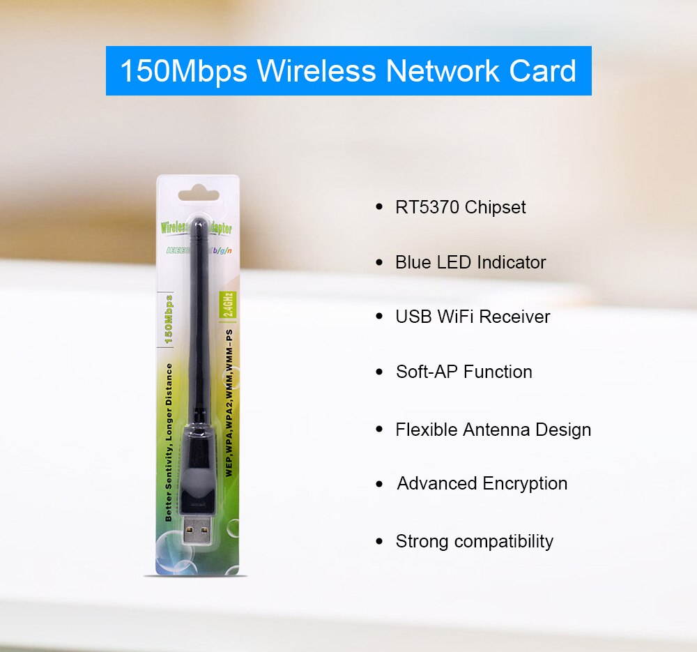 1 pcs 150Mbps Ralink RT5370 Wireless Network Card Mini USB 2.0 WiFi Adapter Antenna PC LAN Wi Fi Receiver Dongle 802.11 b/g/n