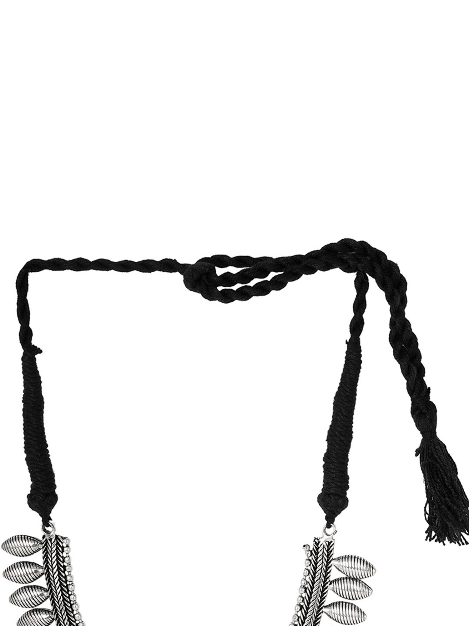 Teejh Ethnic Mazba Leaf Silver Oxidized Princess Necklace Set for Women