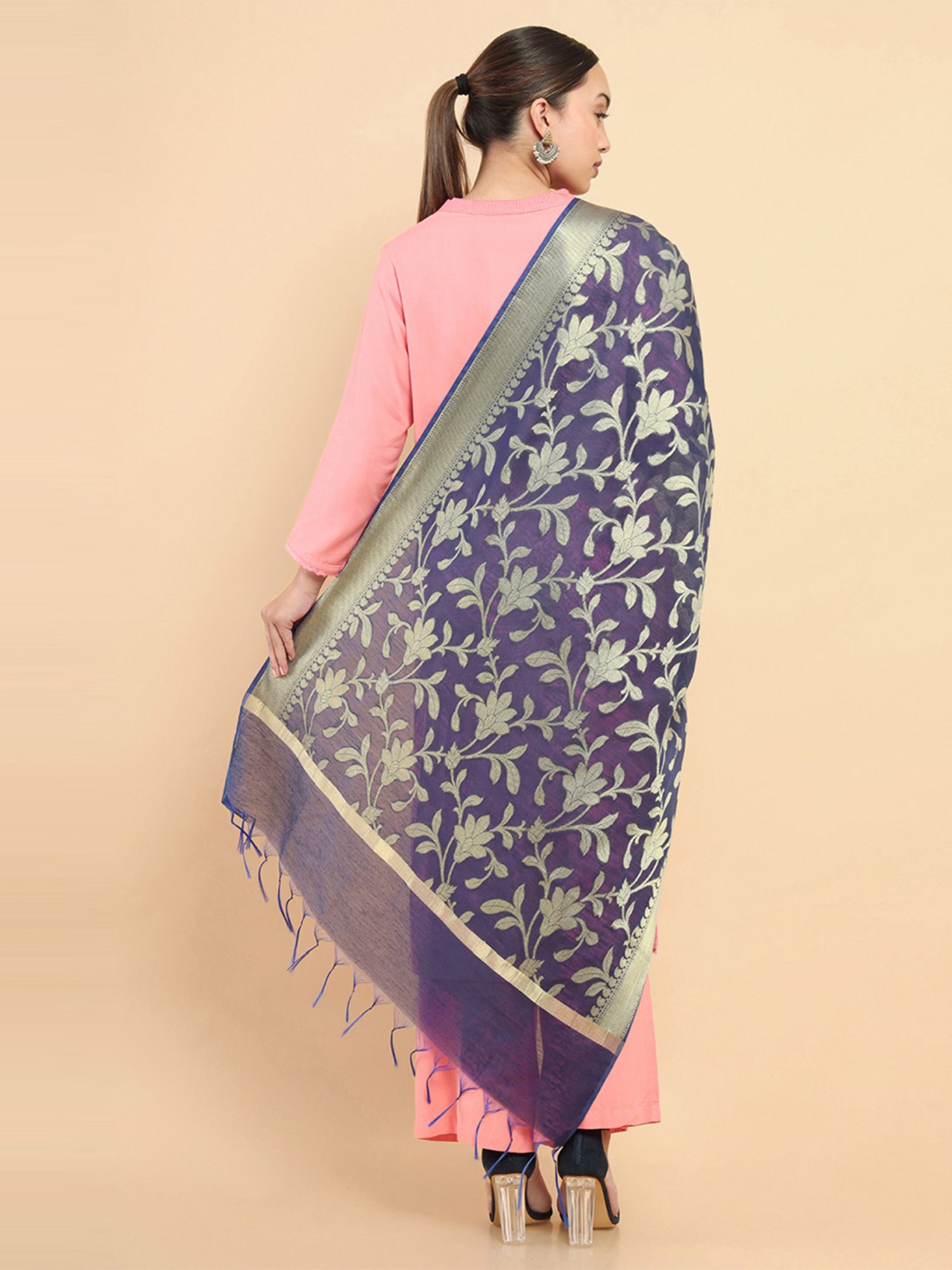 Soch Navy Woven Pattern Dupatta