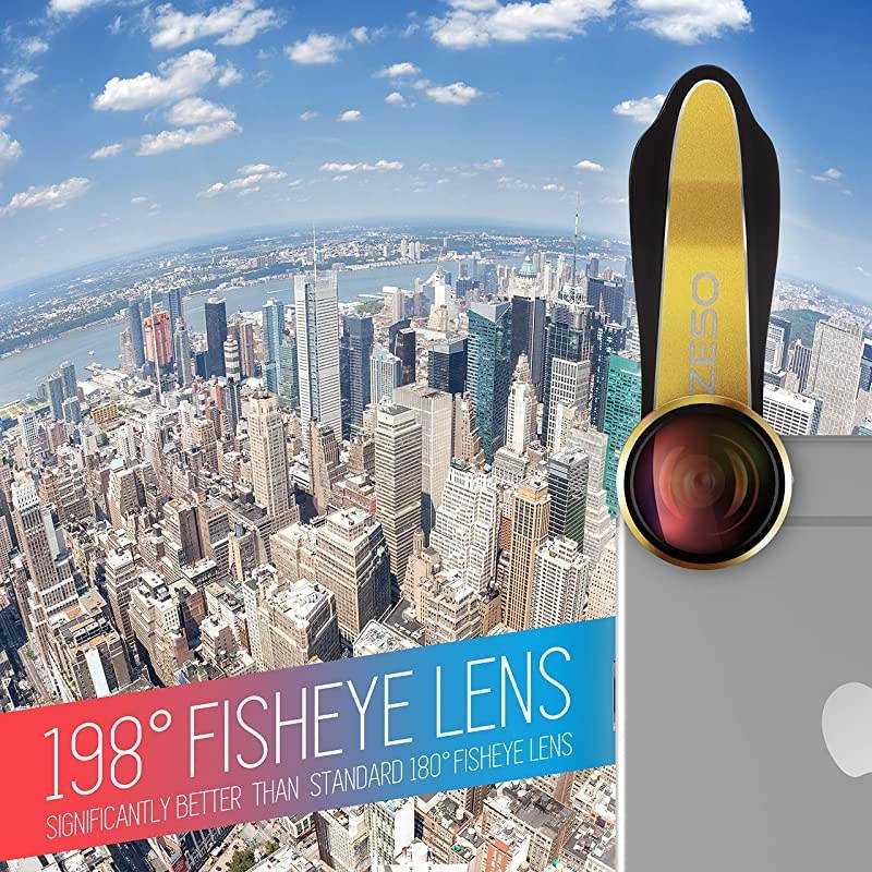 Cell Phone Camera Lens 3 in 1 Kit by  Professional Fisheye Macro Wide Angle Lenses | for iPhone Samsung Galaxy Android iPads Tablets | Universal Clip Hard Case Gold