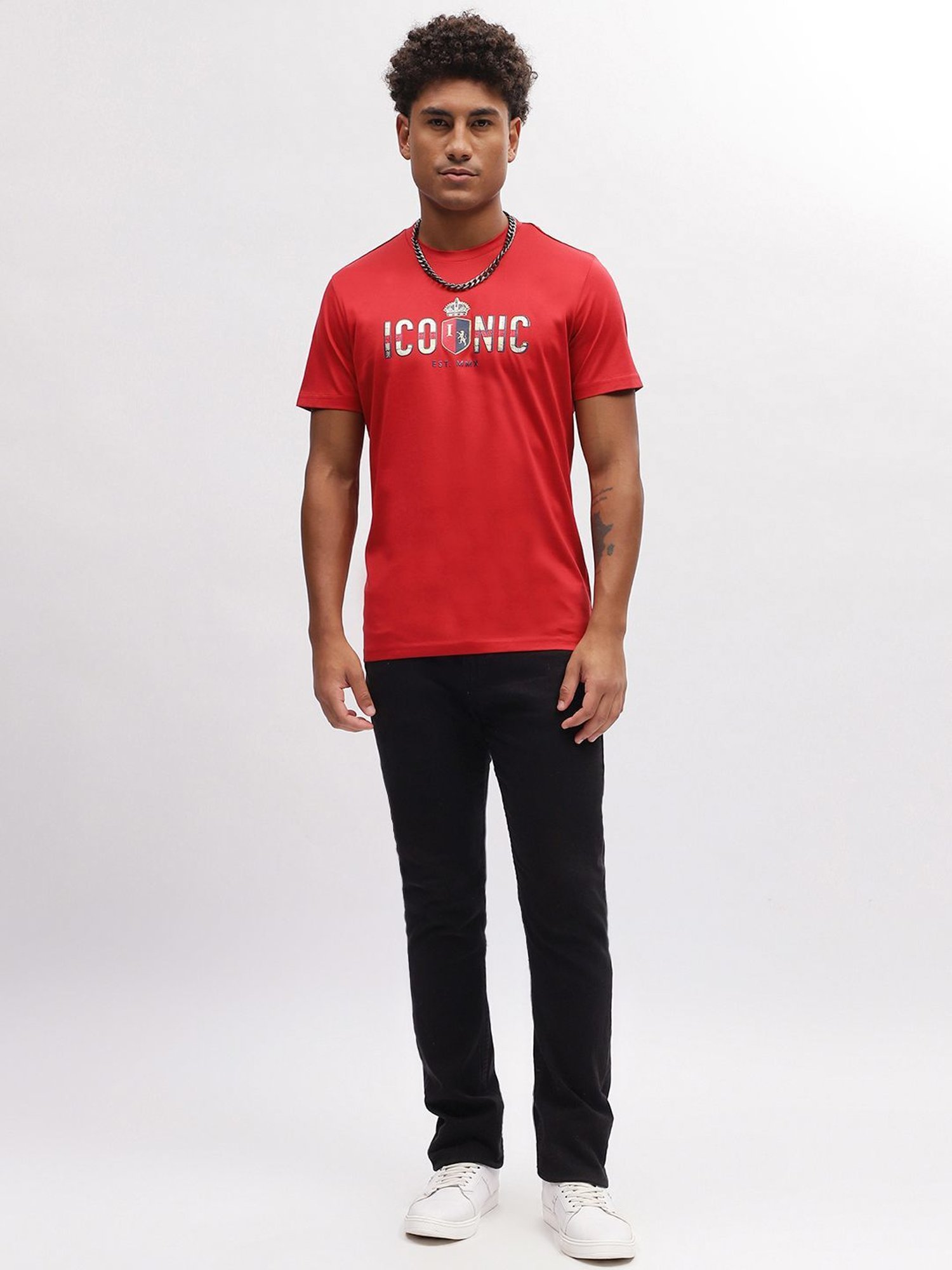 Iconic Men Typography Regular Fit Cotton T-shirt