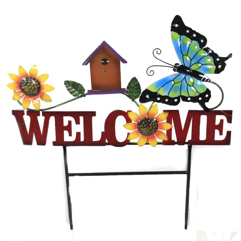 Home & Garden 20.5" Butterfly Welcome Sign Poke Yard Decor Planter Stake Direct Designs International  -  Decorative Garden Stakes
