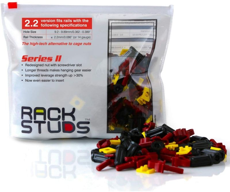 Rackstuds R100 Rack Mount Solution Series II &ndash; No More Cage Nuts! The Easiest and Safest Server Rack Solution in 19" Racks with Square Punched Vertical Rails | 100-pack, Red, 2.2mm/0.086" Version