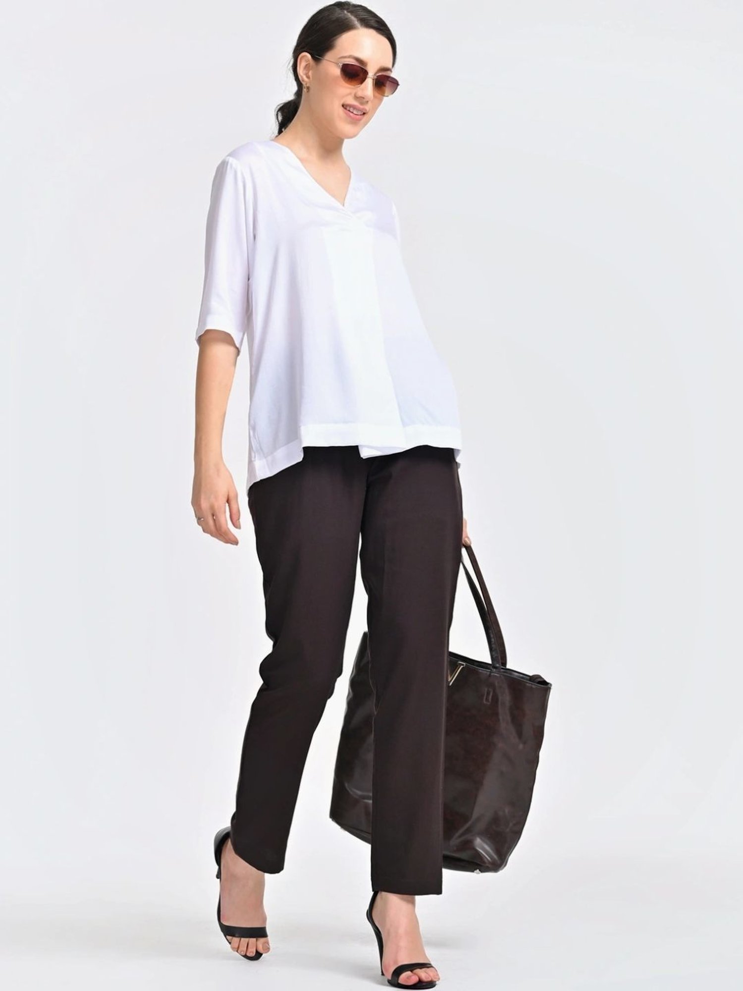 Saltpetre Cream Front Pleat Top With Brown Trousers Co-ords Set