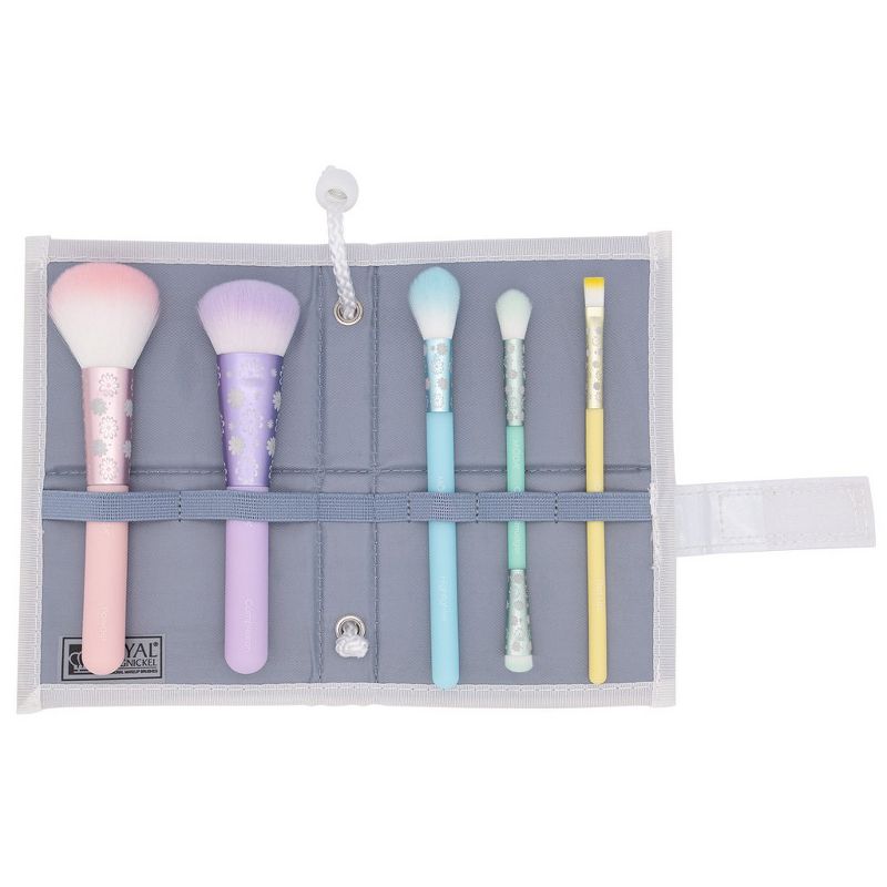 MODA Brush Posh Pastel 6pc Total Face Flip Kit Makeup Brush Set Set with Travel Flip Case, Includes - Powder, Highlighter, Crease/Smudger, and Flat Lip Brushes