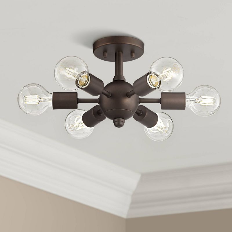 Possini Euro Design Mid Century Modern Ceiling Light Semi Flush Mount Fixture Oiled Bronze 13" Wide 6-Light LED Globe for Bedroom