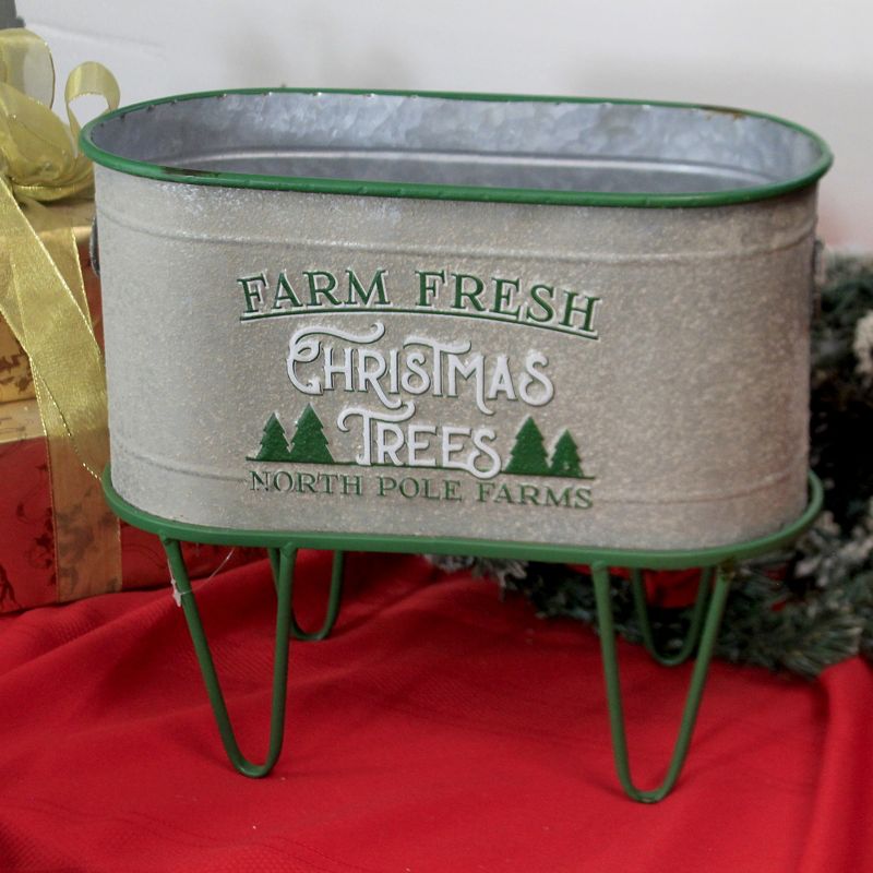 Christmas 12.75" Green Oval Farm Fresh Tree Bucket Planter Decorate Decor  -  Planters