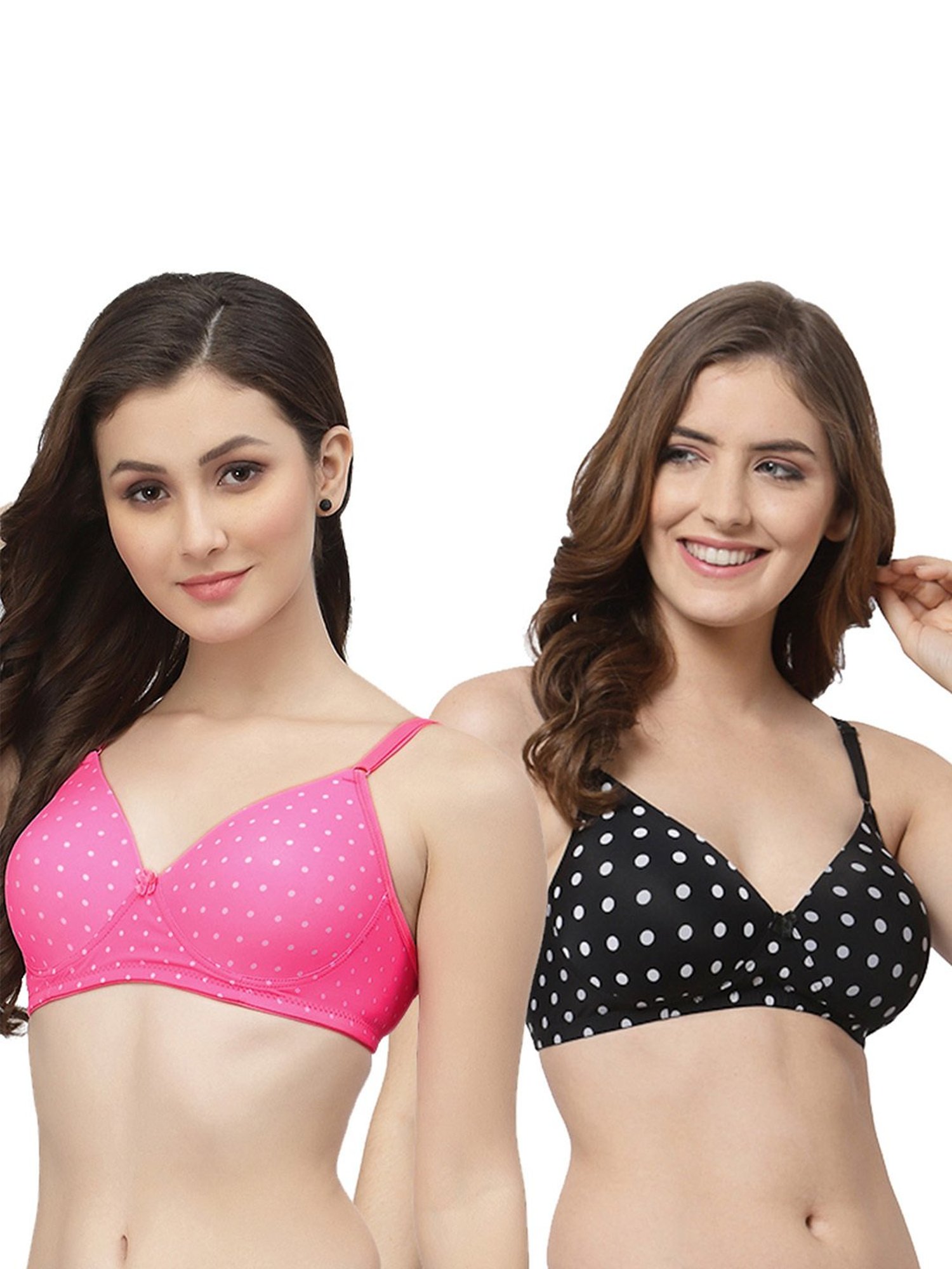 Cukoo Black & Pink Printed Full Coverage Non-Wired Bra - Pack of 2