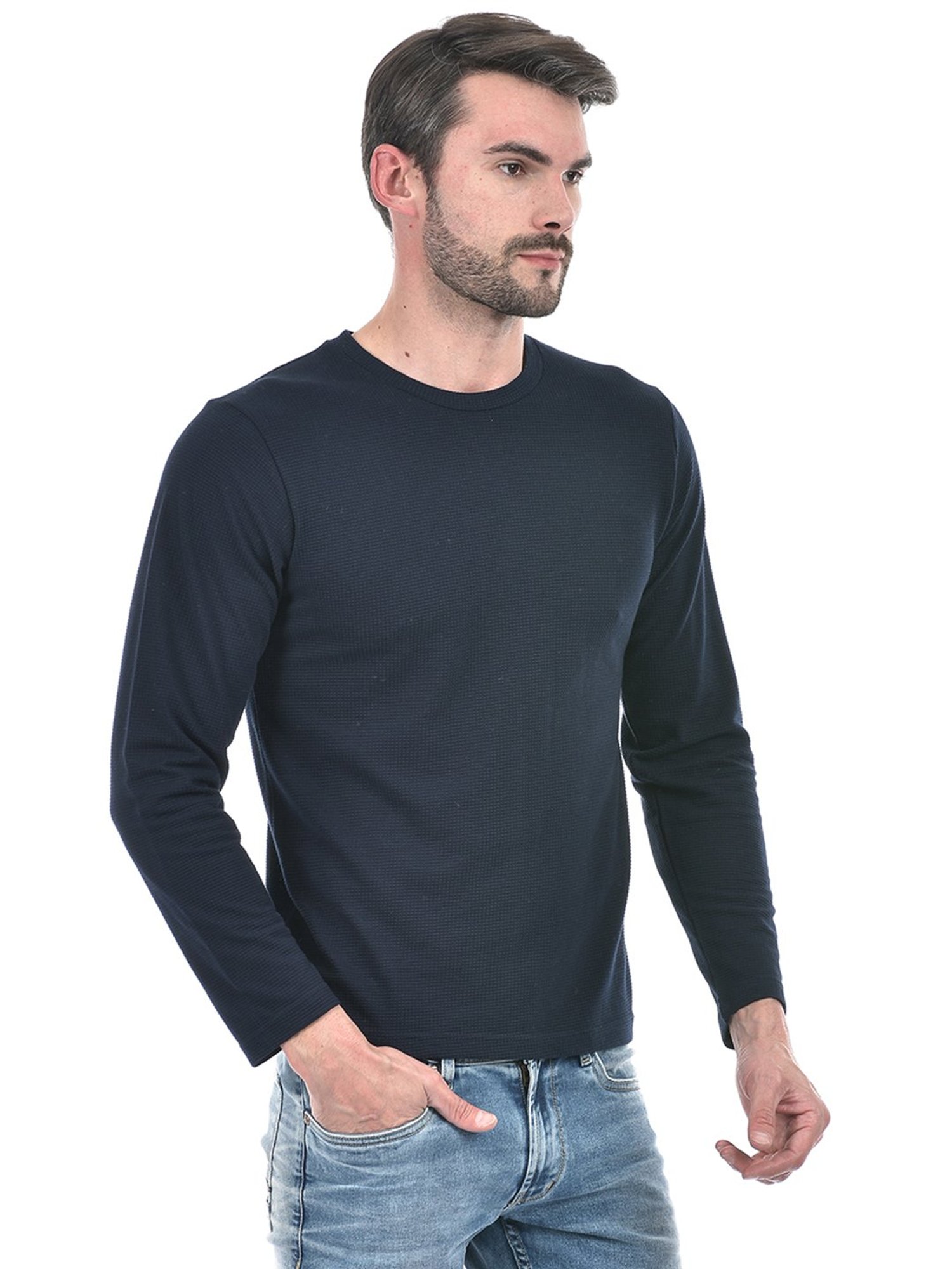 Integriti Navy Regular Fit Textured T-Shirt