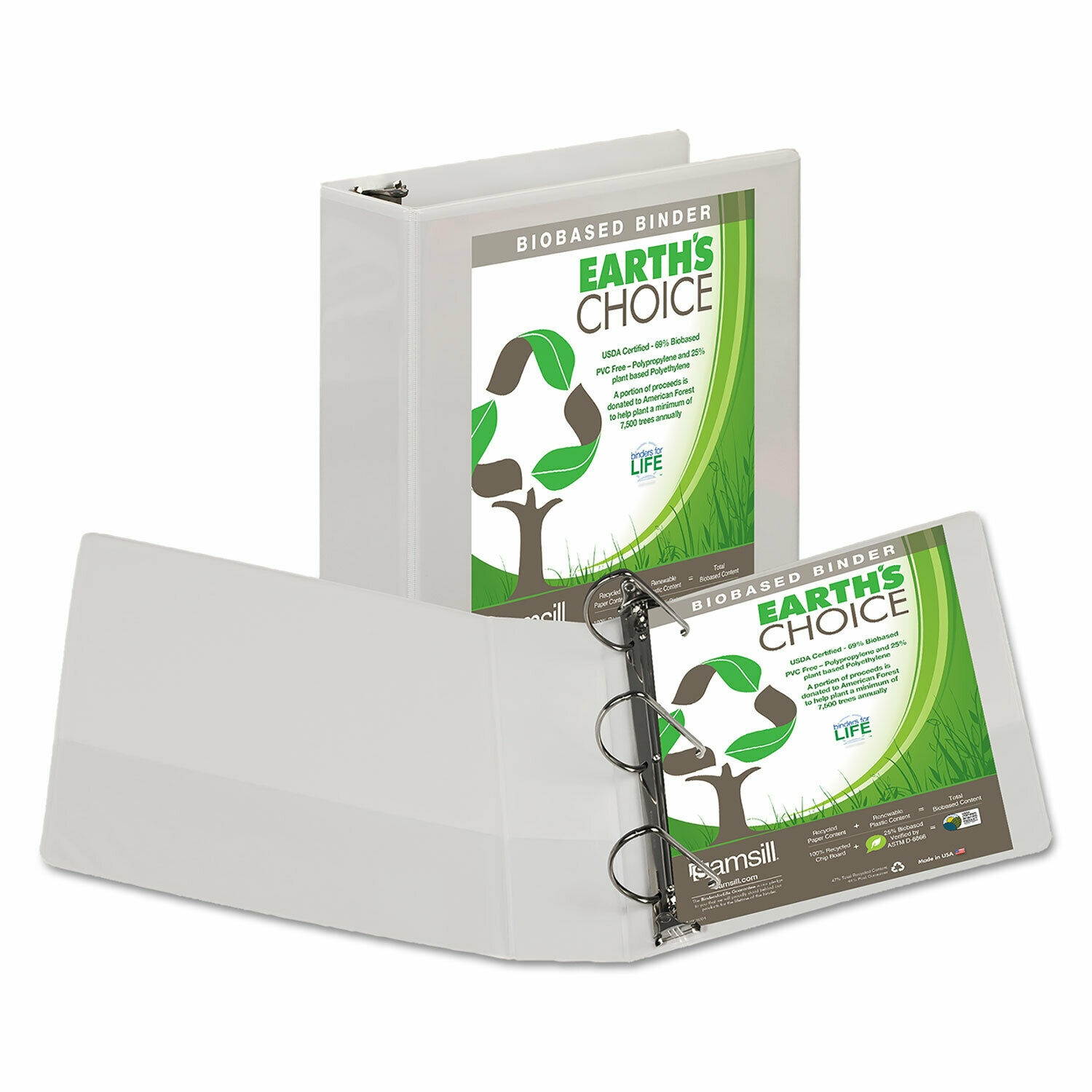 Samsill Earth's Choice Biobased + Biodegradable D-Ring View Binder 3" Cap White