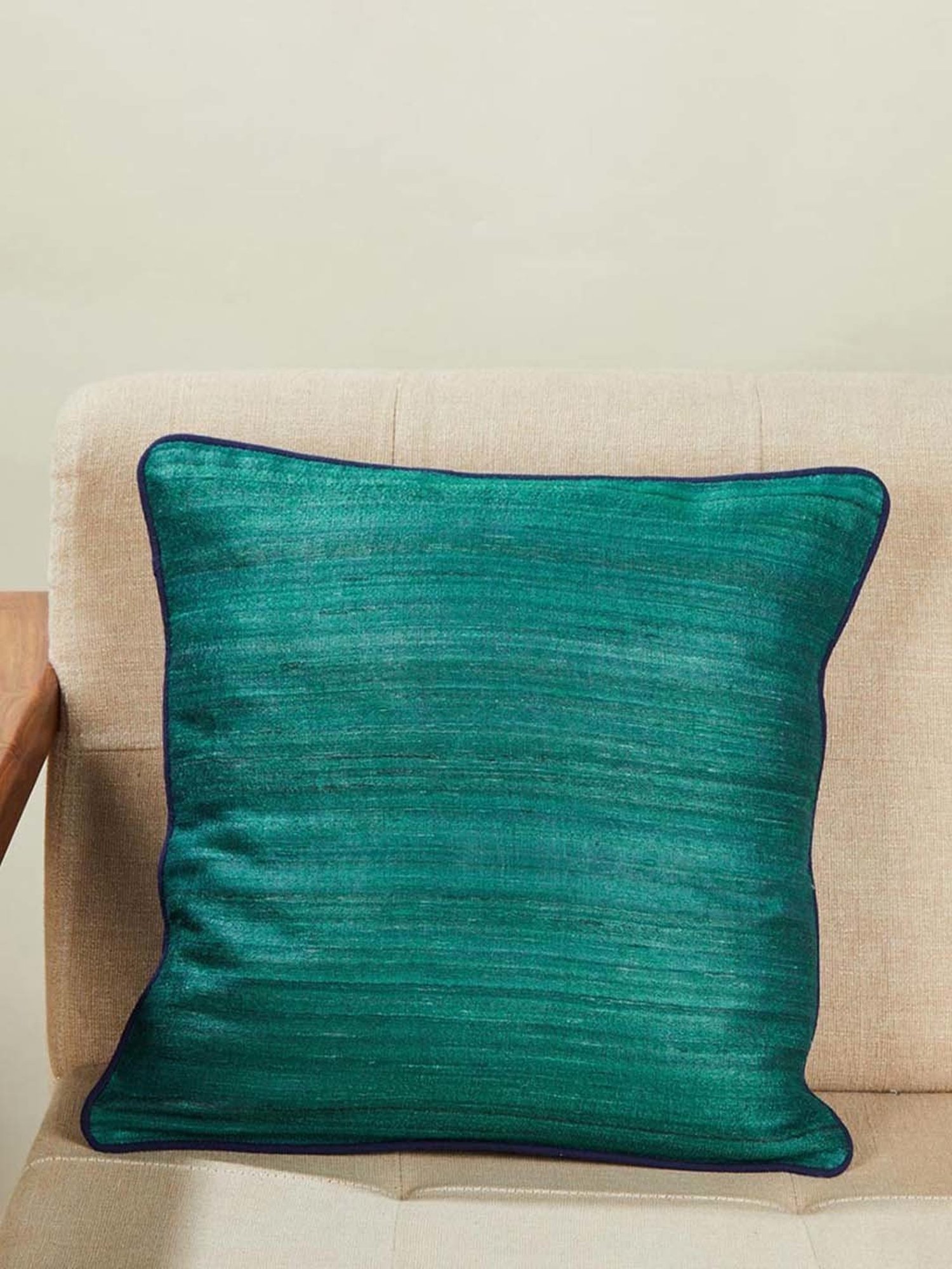 Fabindia Deeva -Tasar Green Silk Cushion Cover