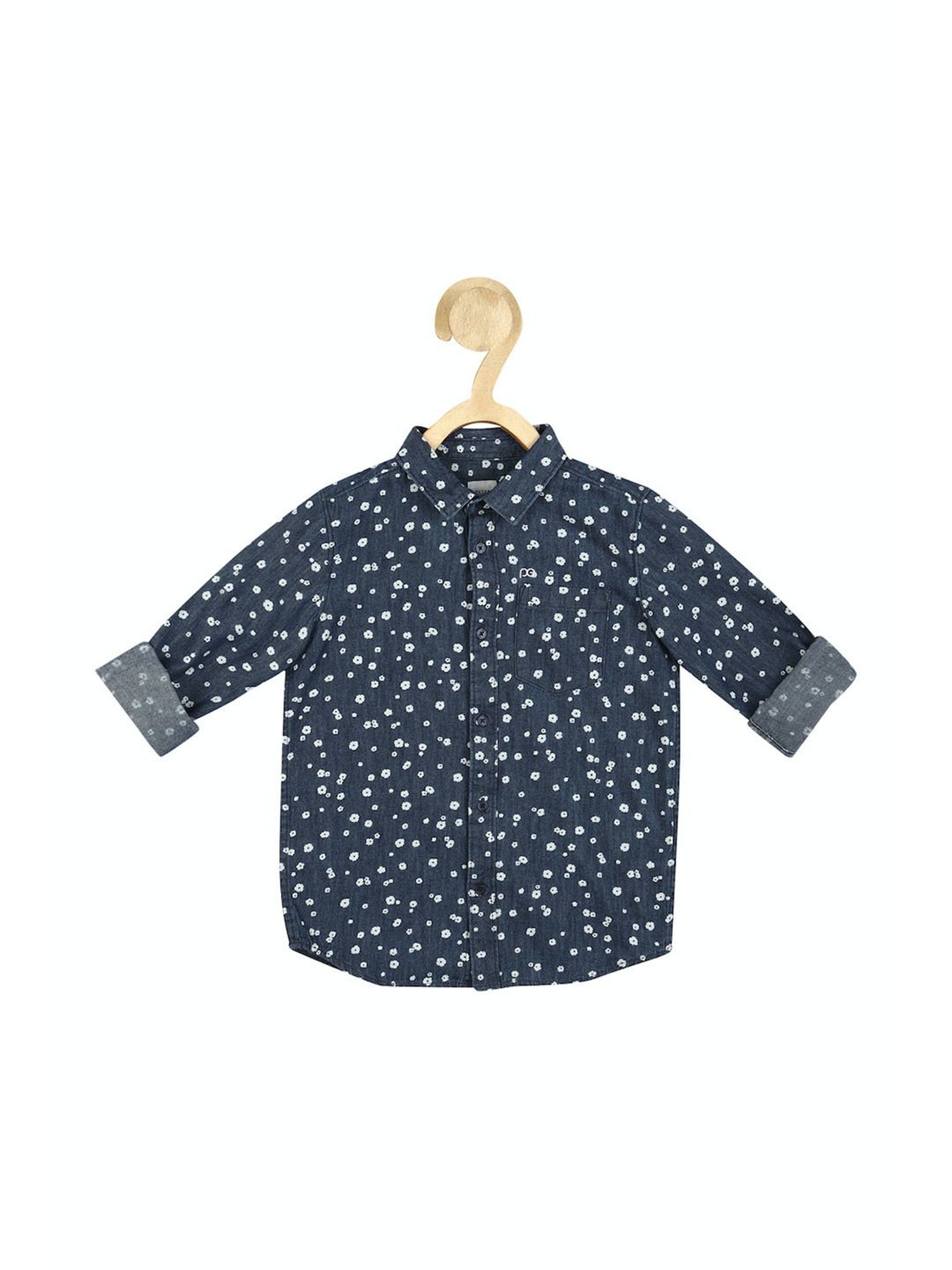 Peter England Boys Blue Floral Print Full Sleeves Shirt