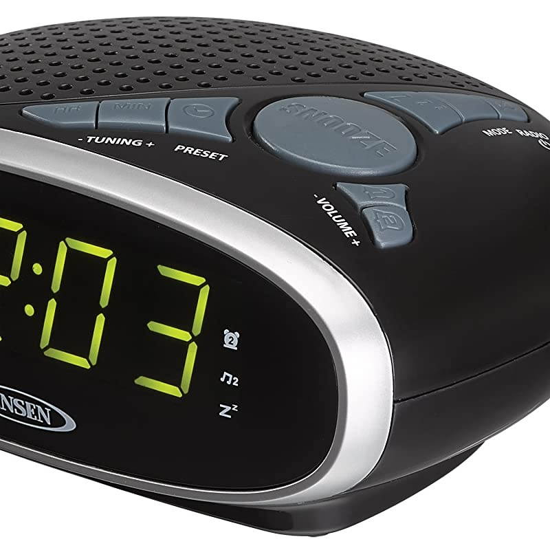 JCR175 AMFM Alarm Clock Radio with 09Inch Green LED Display Black