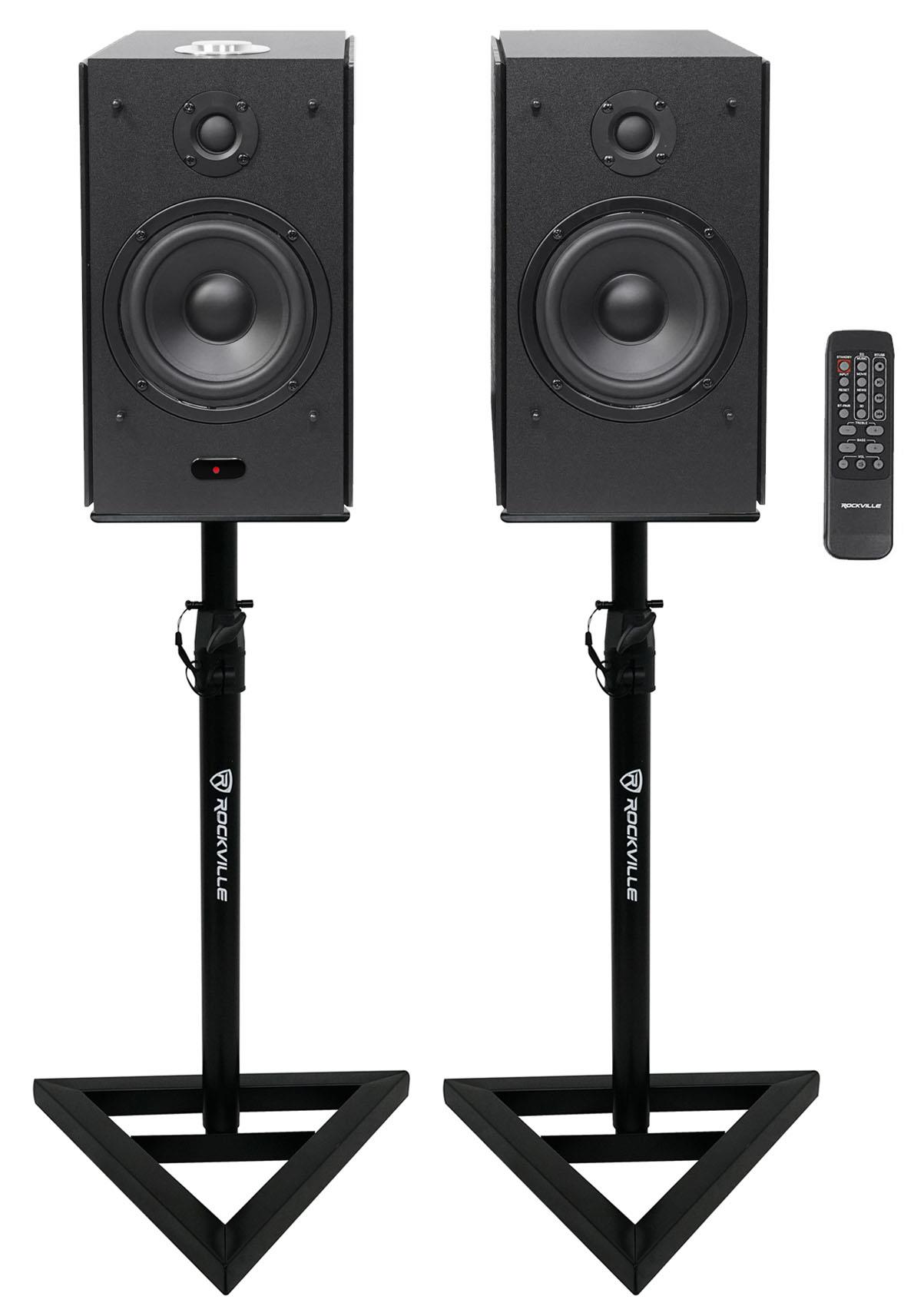 Pair Rockville HD5 5" 150w RMS Bluetooth Bookshelf Home Speakers+Stands - Black