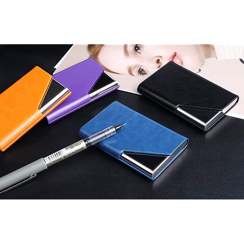 Card Holder, Metal Card Case Pocket, Card Holder for Women & Men, Professional PU Leather Card Holders Name Card Holder Purse Card Case with Magnetic Closure, Black-xbz