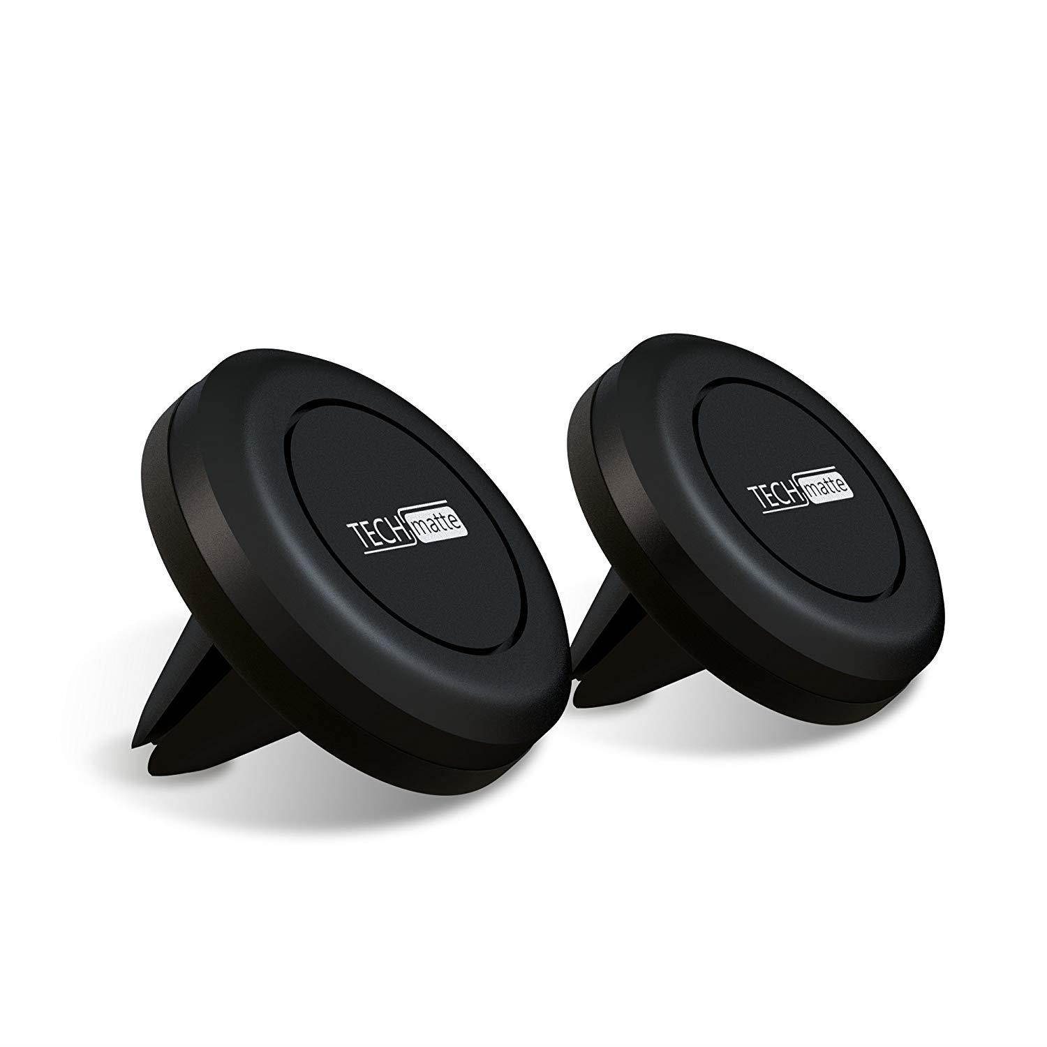 TechMatte MagGrip Universal Air Vent Magnetic Mount Car Phone Holder with Powerful Magnetic Grip Technology (2 Pack) - Black