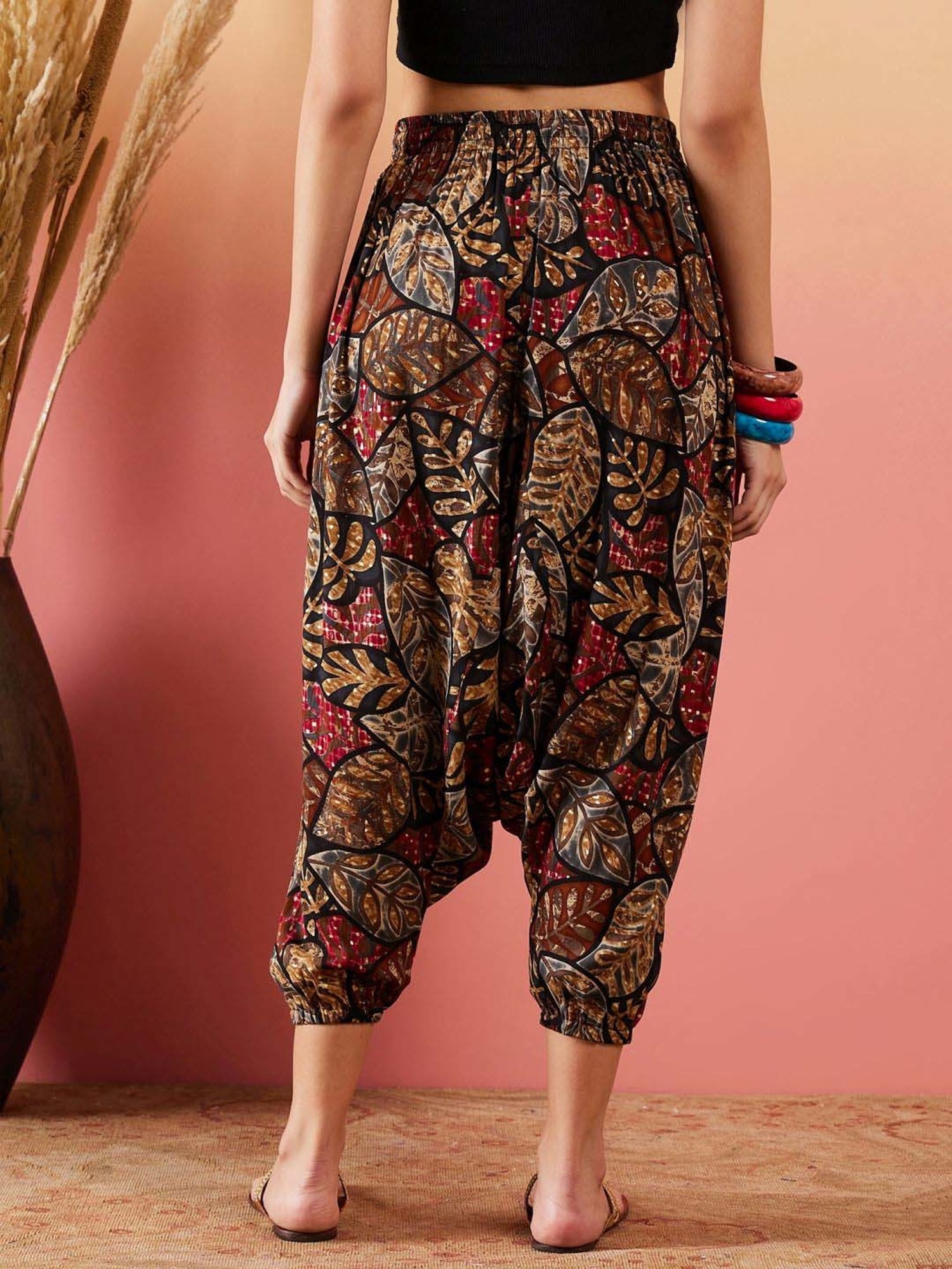 Inweave Black Printed Dhoti Pants