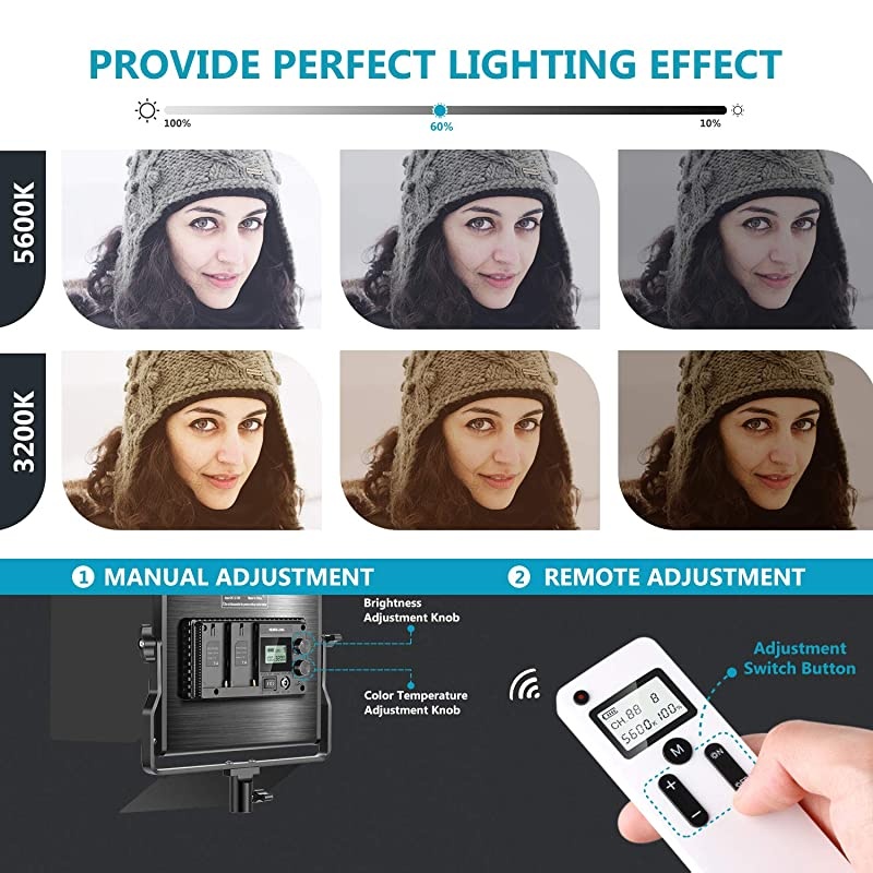 Advanced 24G 660 LED Video Light Dimmable BiColor LED Panel with LCD Screen and 24G Wireless Remote for Portrait Product Photography Studio Video Shooting with Metal U Bracket and Barndoor