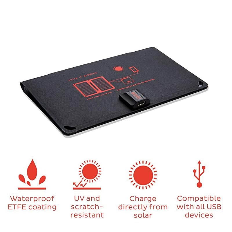 Arc 10 Watt Rapid Solar Panel Charger | Includes a Battery Pack Power Bank and 2 Year Warranty | Powers Phones Compatible with iPhone Tablets USB Devices and More