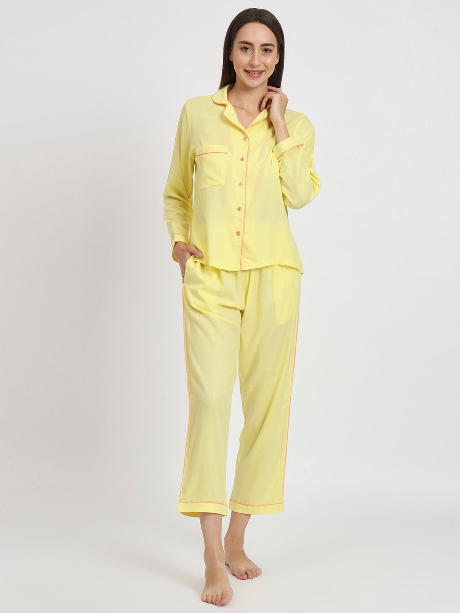 Anvi Be Yourself Yellow Shirt With Pyjamas