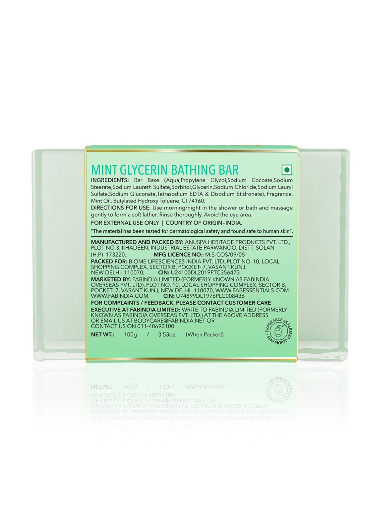 Fabessentials Mint Glycerin Bathing Bar - 100 gm