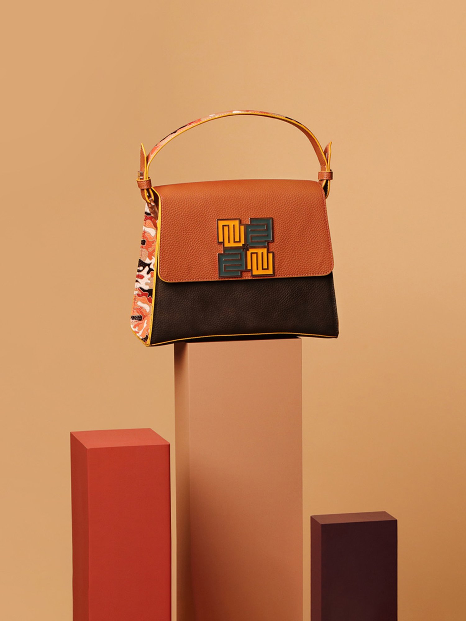 Eume Espresso Choco Brown Camo Vegan Leather Satchel Handbag