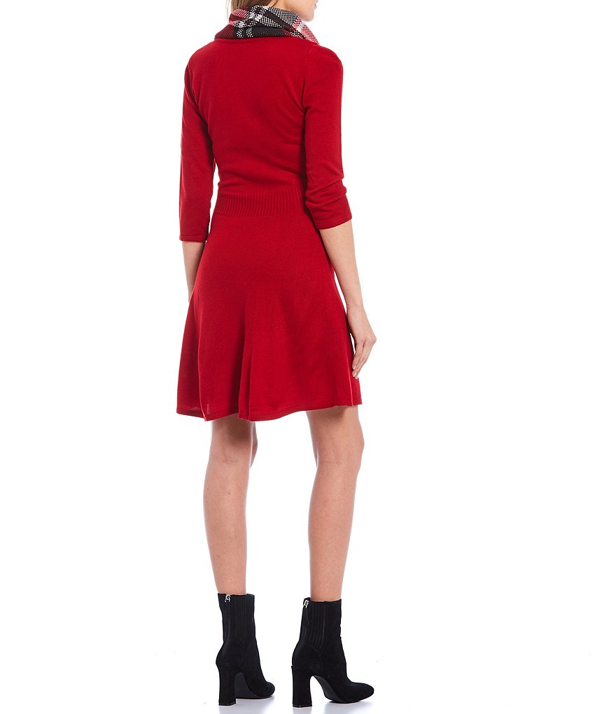 I.N. San Francisco 3/4 Sleeve Scarf Sweater Dress