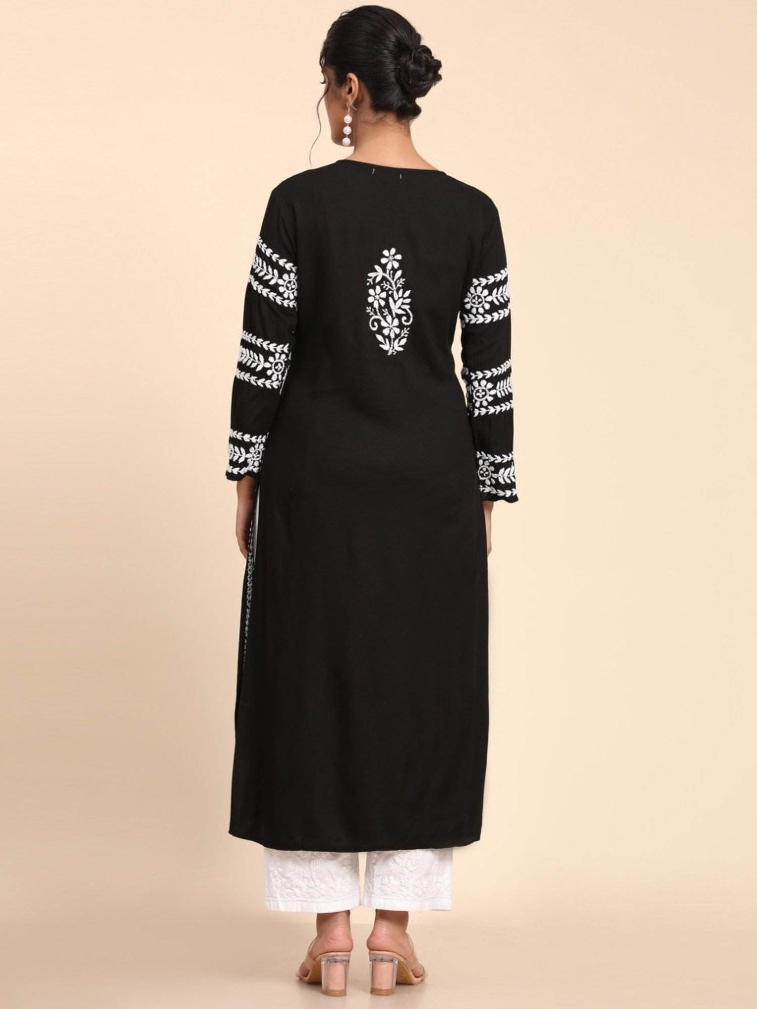 House Of Kari HOK chikankari Long Kurta in Rayon Cotton for Women-Black