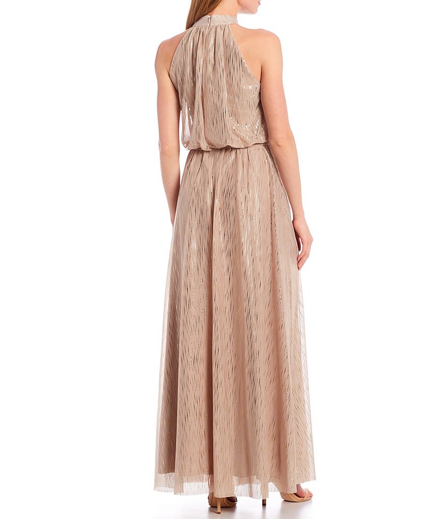 Jkara Chiffon Popover Beaded V-Neck 3/4 Capelet Sleeve Gown