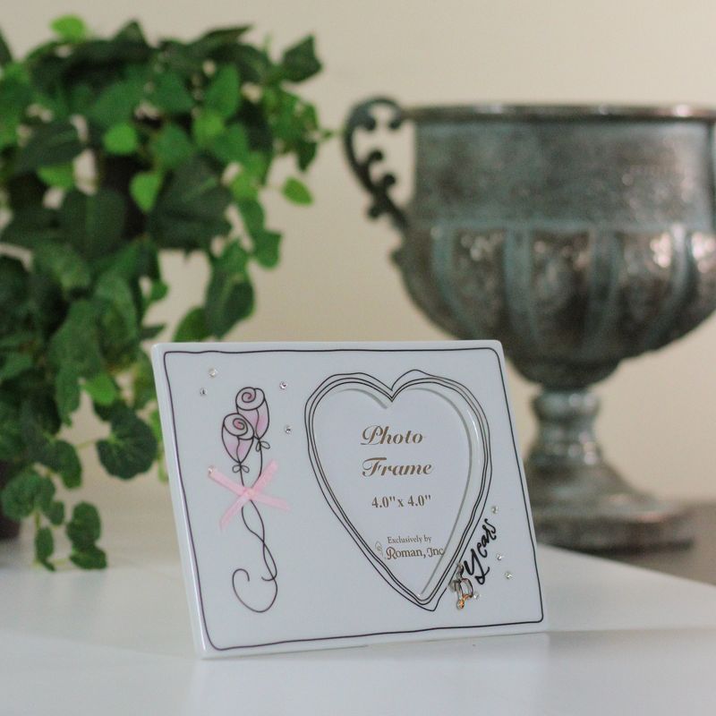 Roman 4" x 4" Wedding 25th Anniversary Porcelain Photo Picture Frame - Silver