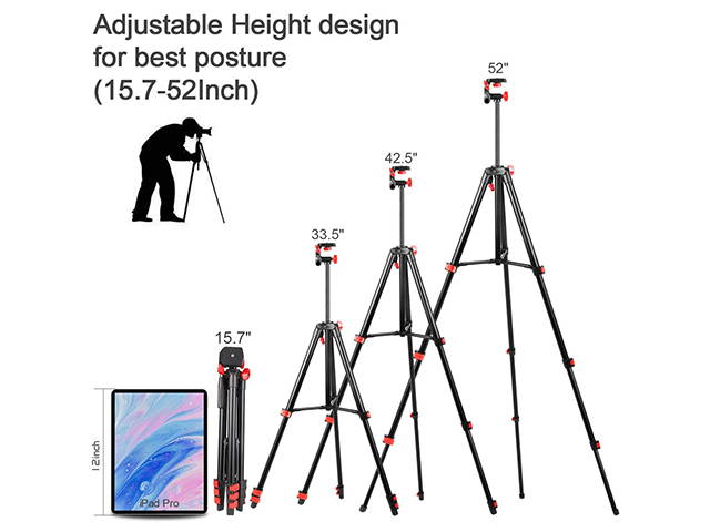 Portable Phone Tripod 44" Adjustable Travel Video Tripod Stand with Phone Mount Holder Compatible with Cell Phone Tripod, Action Camera Tripod, DSLR Tripod with Wireless Remote Shutter, PH13