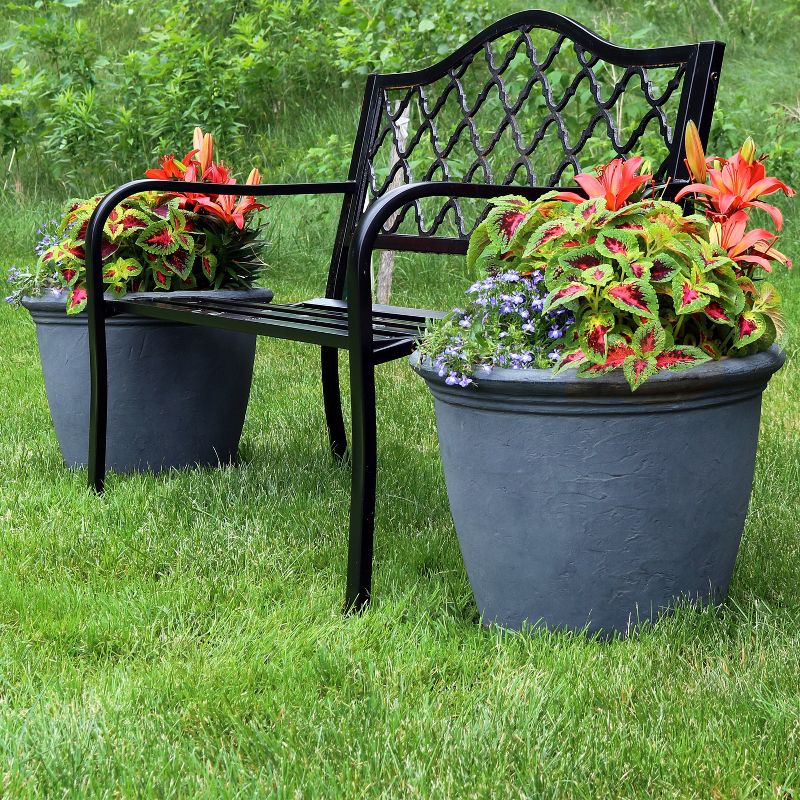 Sunnydaze Indoor/Outdoor Patio, Garden, or Porch Weather-Resistant Double-Walled Anjelica Flower Pot Planter - 20" - Slate Finish - 2pk