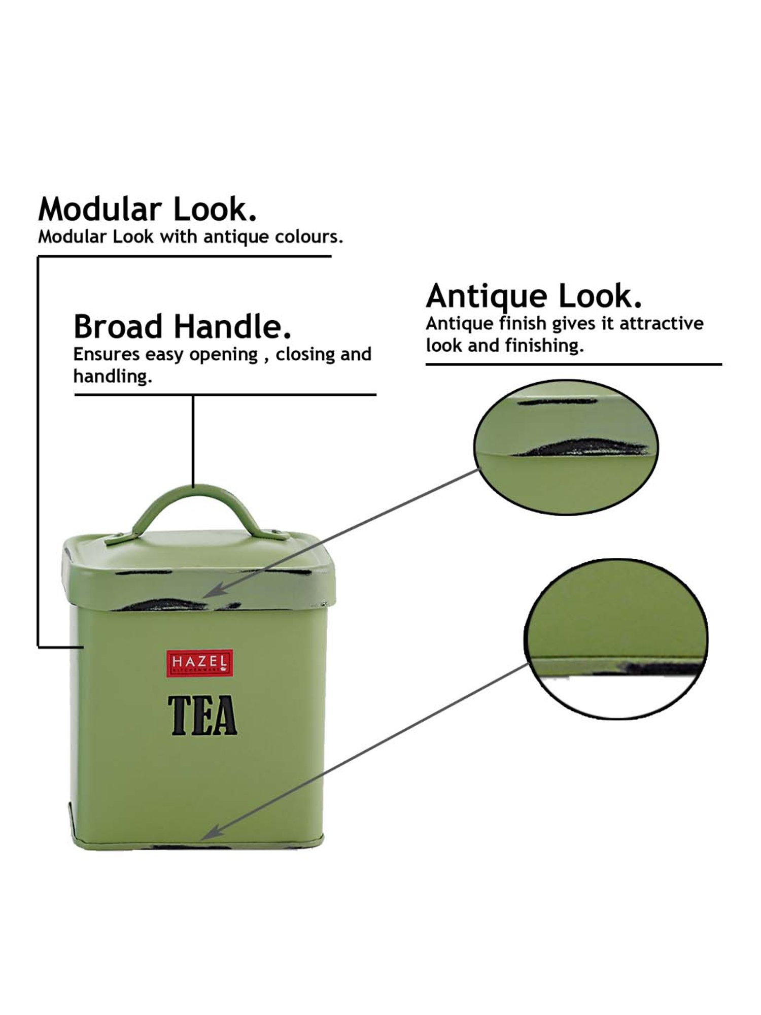 HAZEL Green Galvanized Metal Storage Jar with Lid (1150 ml) - Set of 1