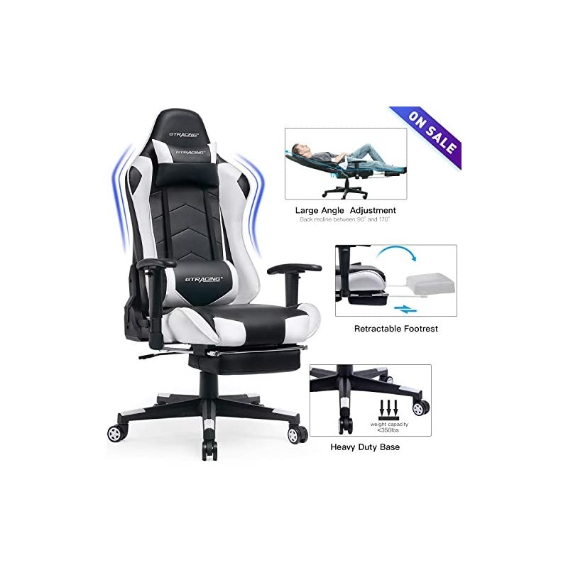 Gaming Chair with Footrest Big and Tall Office Executive Chair Heavy Duty Adjustable Recliner with Headrest Lumbar Support Cushion Desk Chair Black