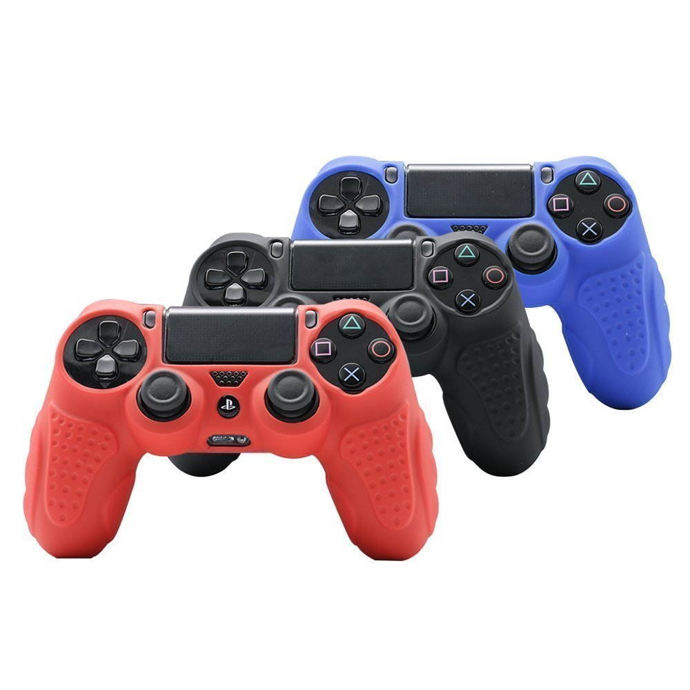 PS4 Controller Grip Skin Anti-Slip Silicone Case Cover for Sony Playstation 4 PS4/Slim/Pro Controller with 8 x FPS Pro Thumb Grips (Red)