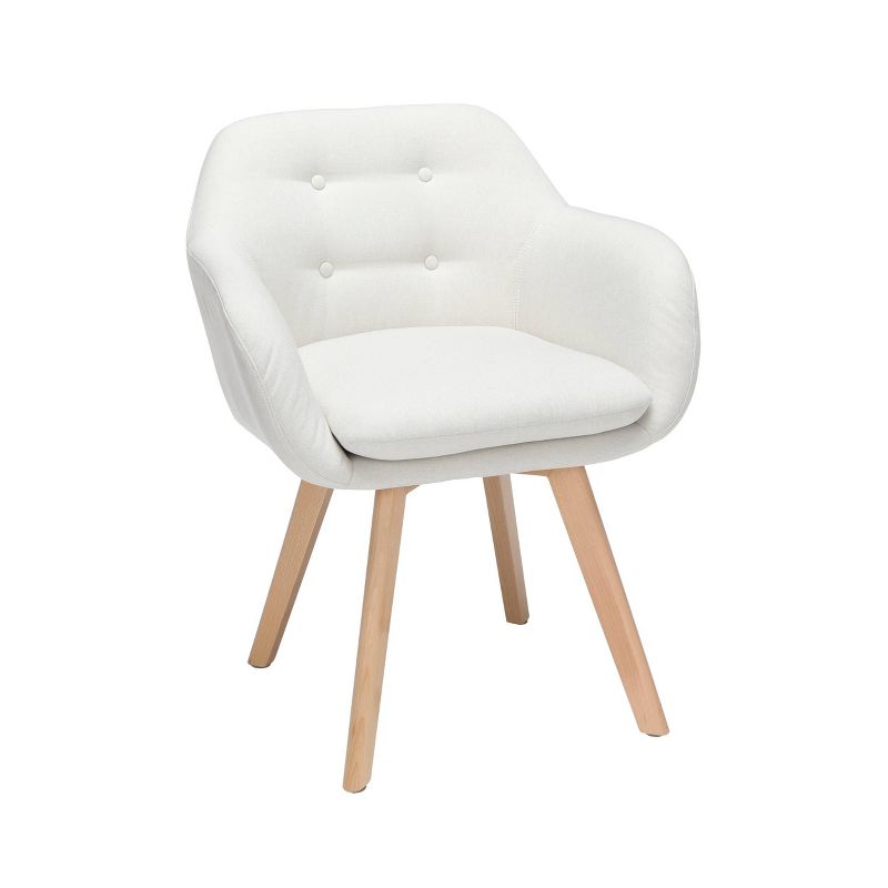 Set of 2 Tufted Fabric Mid-Century Modern Accent Chair with Arms Dining Chair Solid Beechwood Legs Beige - OFM