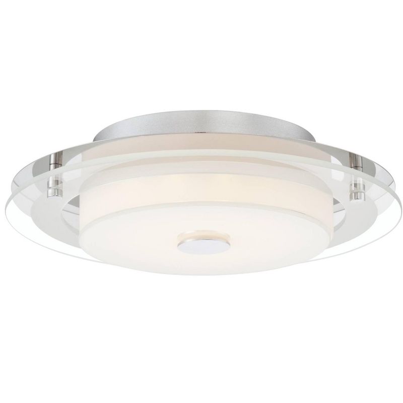 Possini Euro Design Modern Ceiling Light Flush Mount Fixture LED Chrome 12 1/2" Wide White Acrylic Diffuser for Bedroom Kitchen