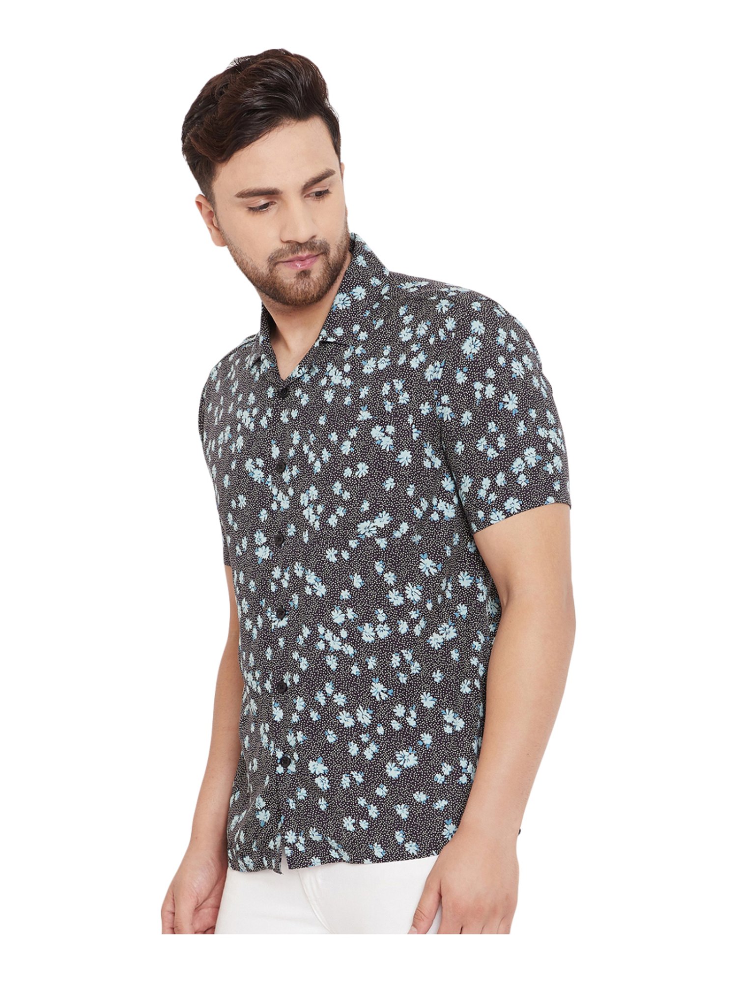 Even Black Slim Fit Printed Shirt