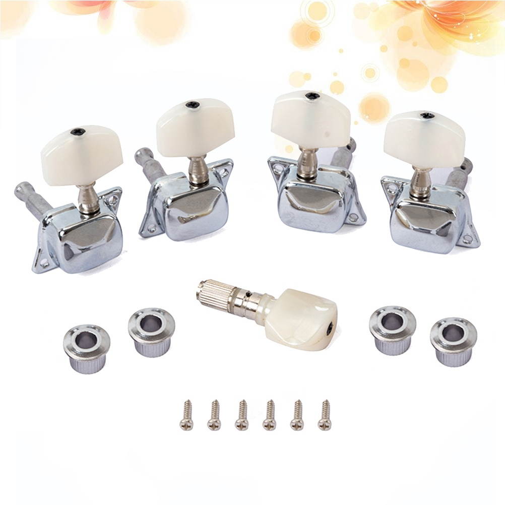 5 Pcs Banjo Semi-closed Machine Head Tuning Tuner Peg Key with 4 Bushing for Banjo Guitar (Silver)