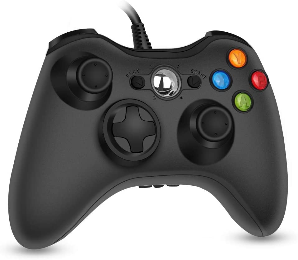 360 PC Game Wired Controller for Microsoft Xbox 360 and Windows PC (Windows 10/8.1/8/7) with Dual Vibration and Ergonomic Wired Game Controller (Black 1)