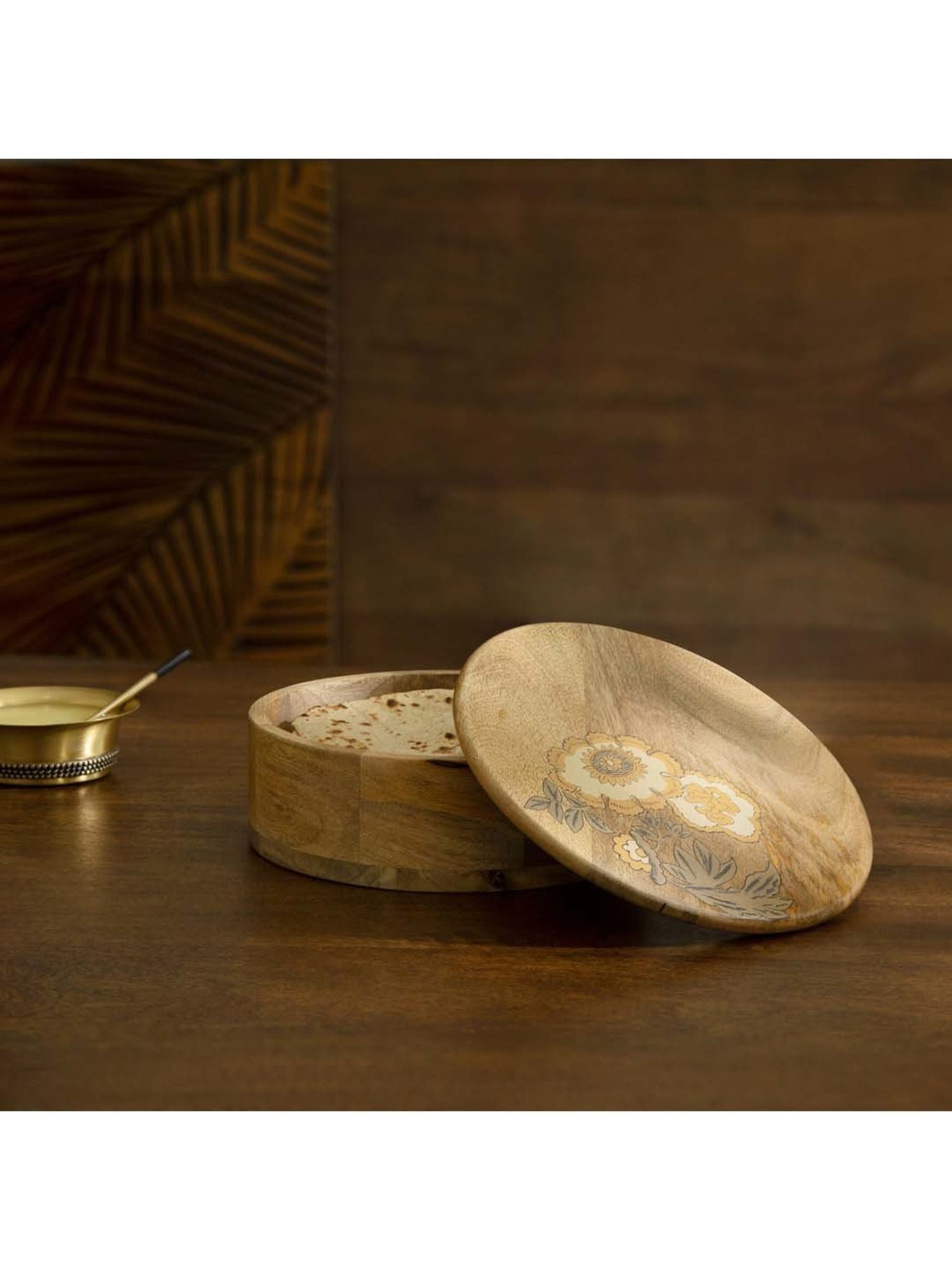 Ellementry Fleur D'or Brown Wooden Roti Box
