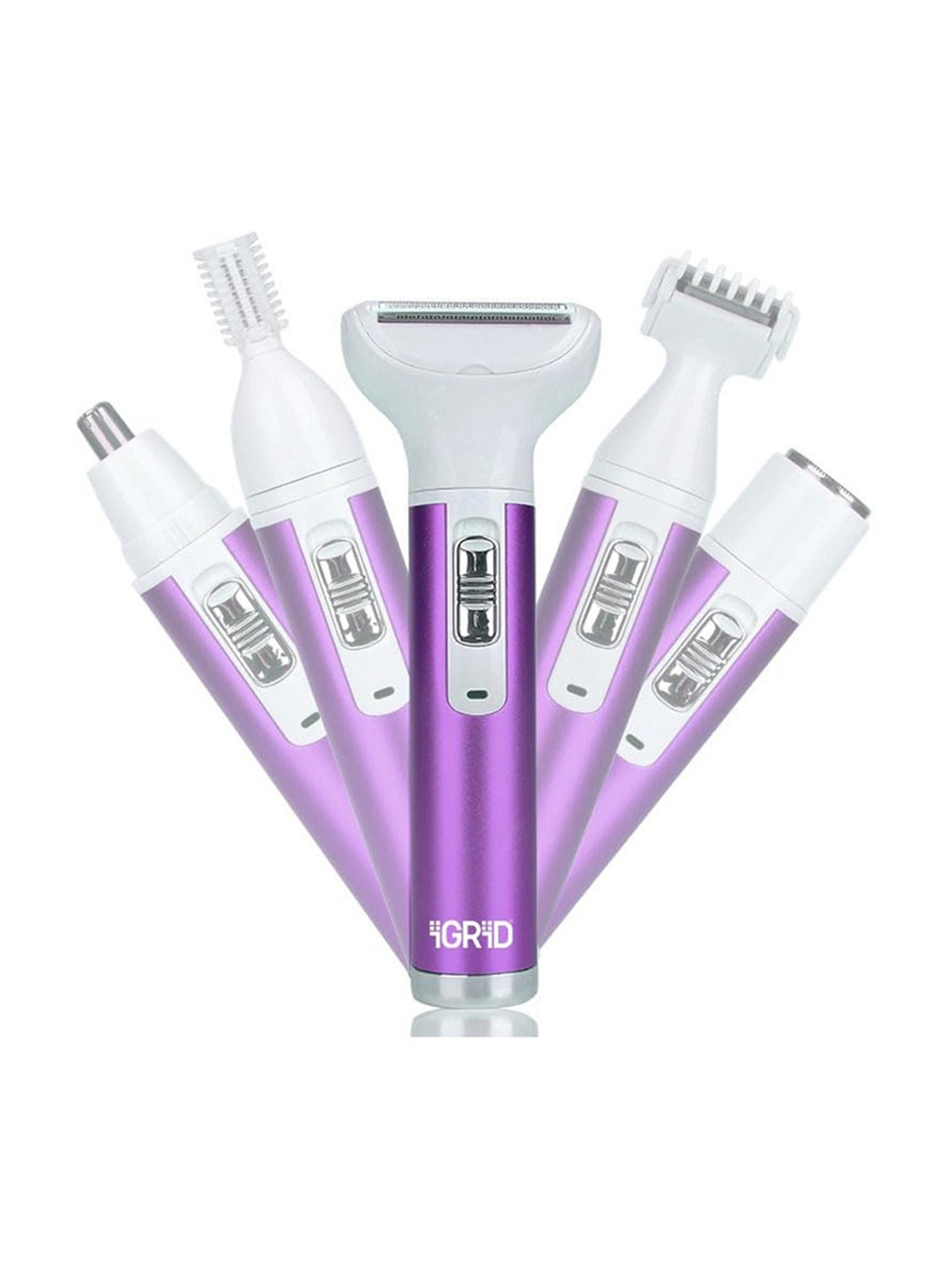 iGRiD IG4020 5-in-1 Electric Trimmer for Women for Eyebrow, Bikini, Underarm Hair Remover (Purple)